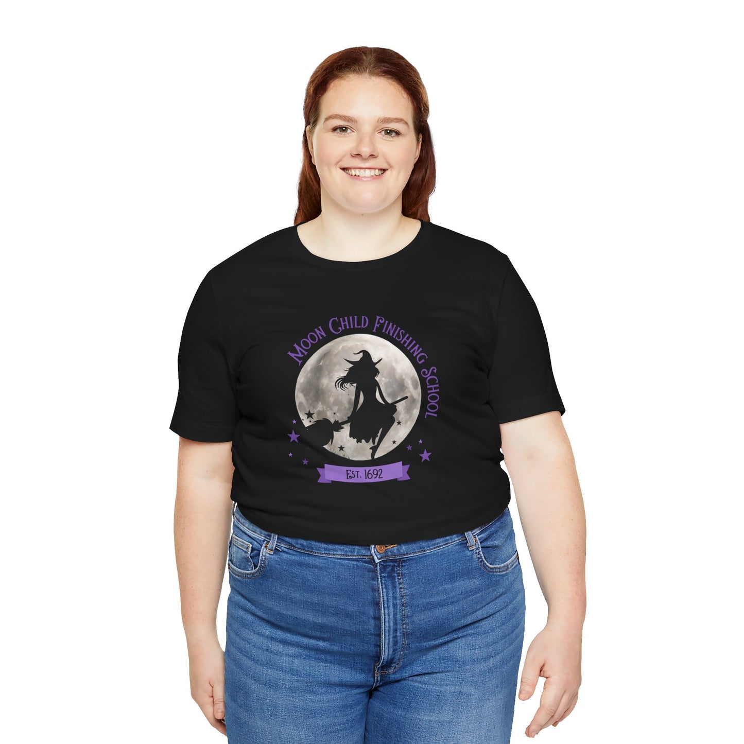 Moon Child Finishing School Est. 1692 | Cute Witchcore Broomstick T-Shirt for Spiritual Babes