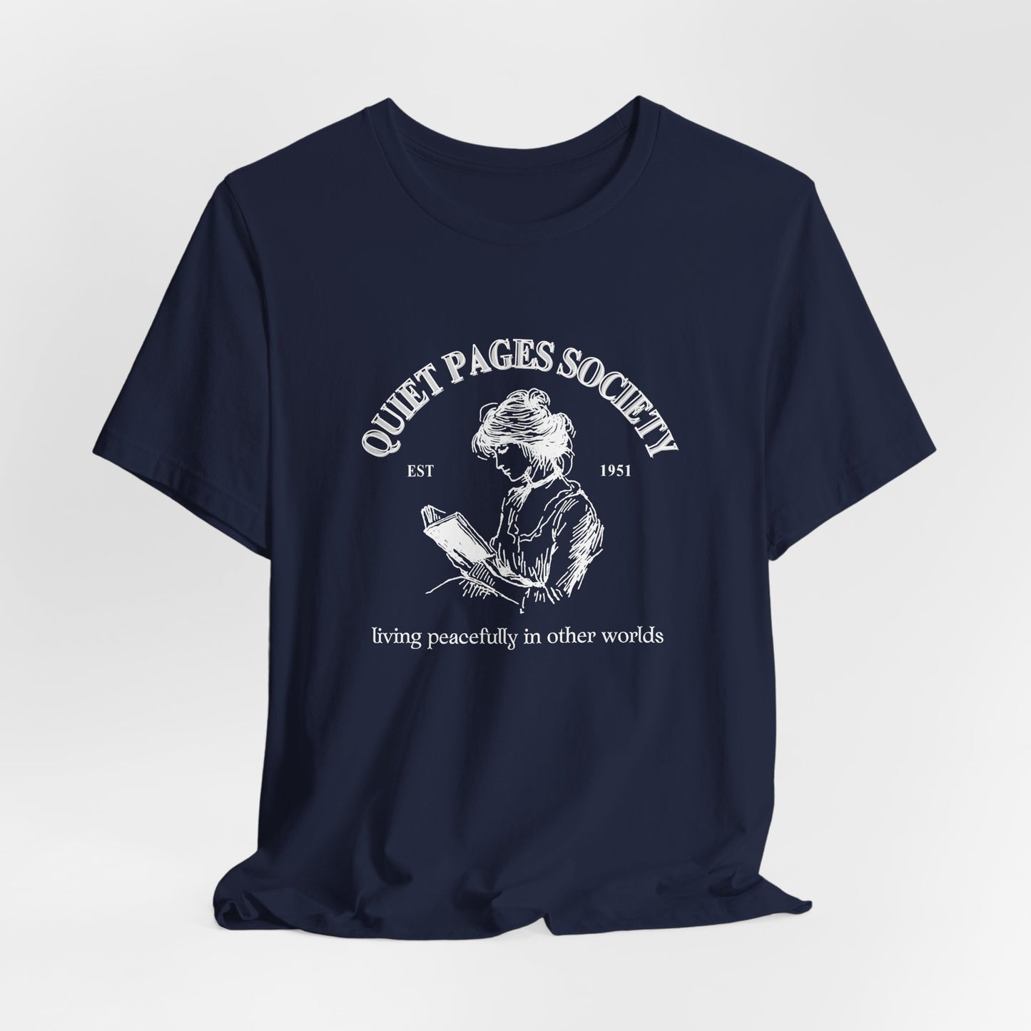 Quiet Pages Society T-Shirt – Literary Print – Bookish Aesthetic Shirt for Readers & Introverts