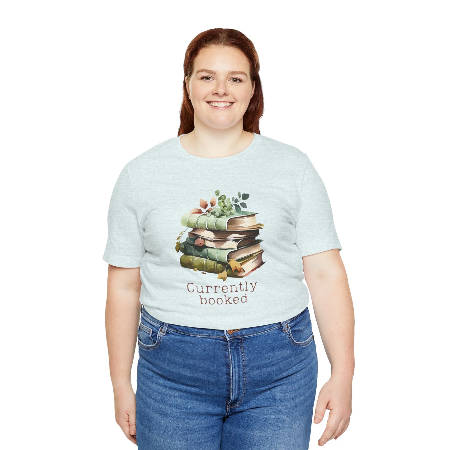 Currently Booked T-Shirt – Watercolor Book Stack Graphic Tee for Teachers, Librarians & Book Lovers