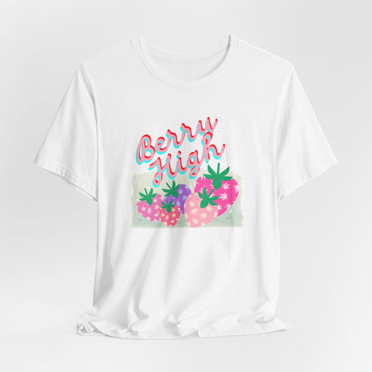 Berry High Strawberry Cannabis T-Shirt – Cute Stoner Girl Weed Tee for Women | Funny 420 Graphic Shirt