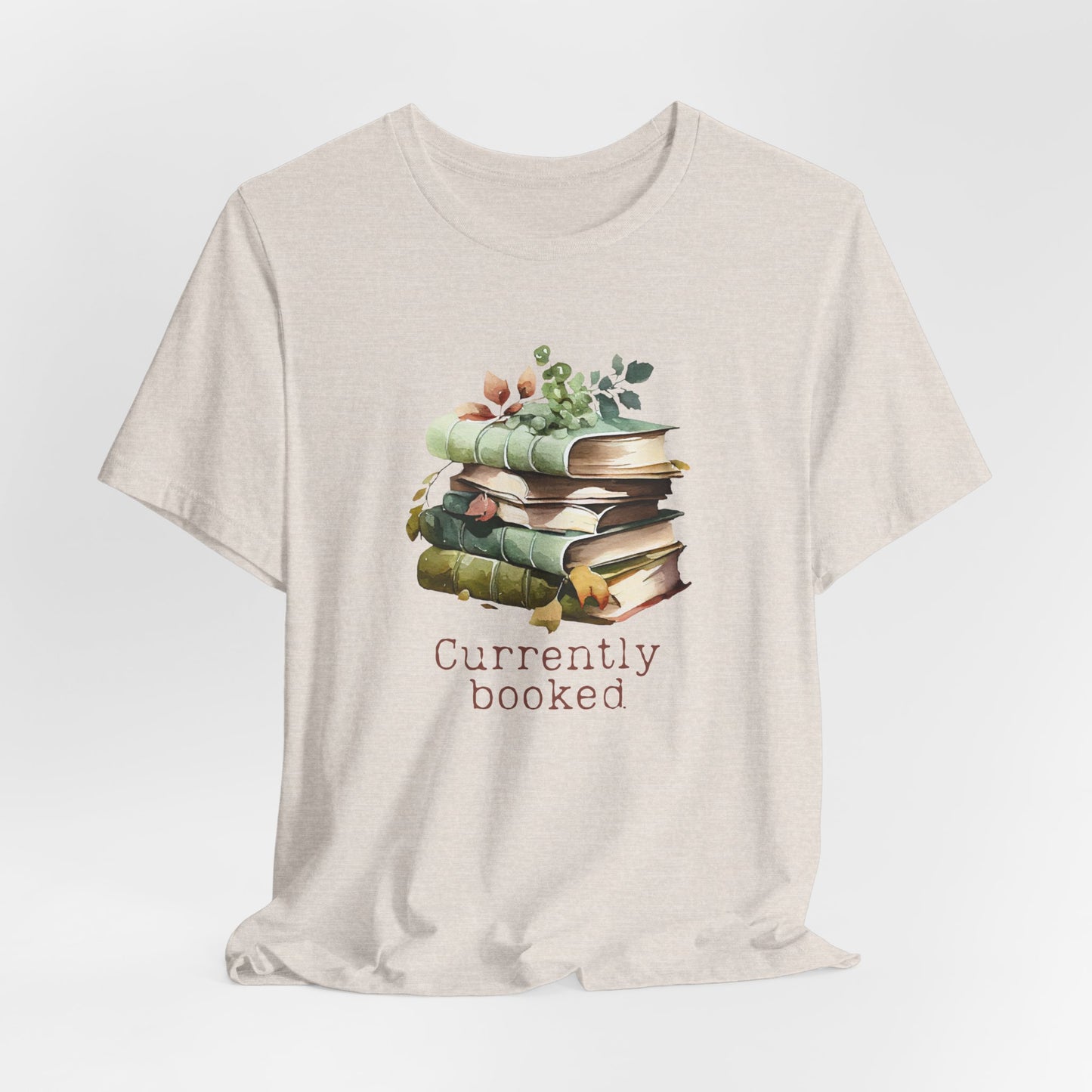 Currently Booked T-Shirt – Watercolor Book Stack Graphic Tee for Teachers, Librarians & Book Lovers