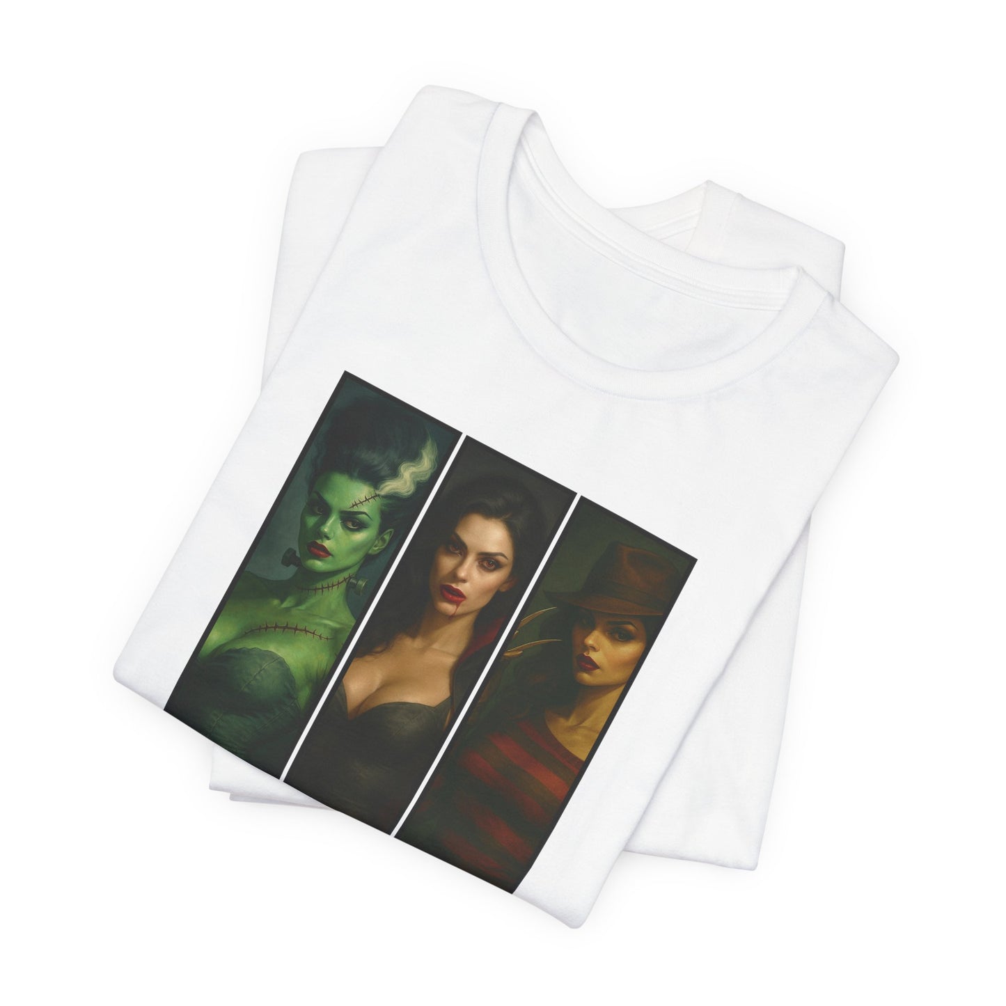 Trick. Treat. Slay. Halloween Shirt β Sexy Horror Icons Tee | Spooky Baddie T-Shirt | Bride, Vampire, Freddy-Inspired | Scary Hot Costume