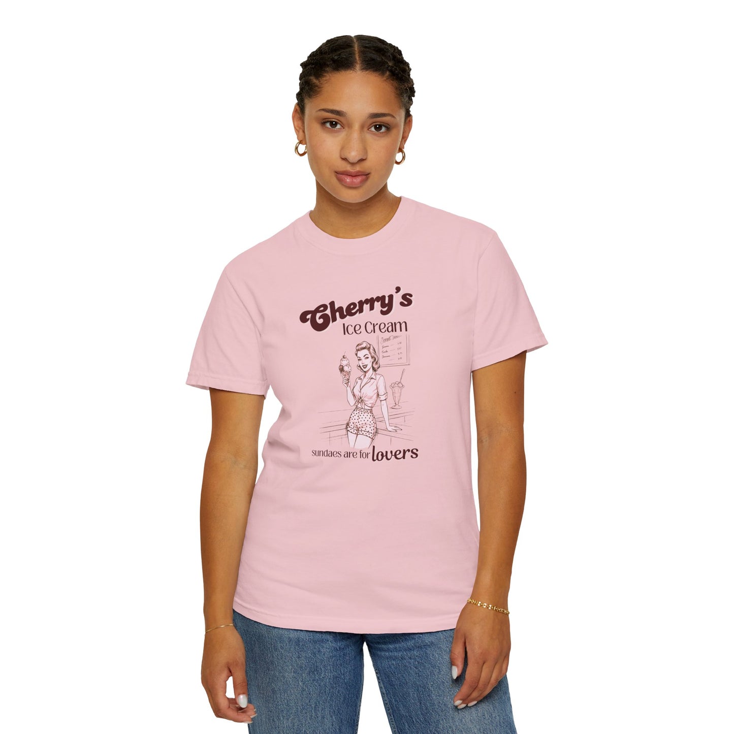 Cherry’s Ice Cream Tee — Sundaes Are for Lovers (Retro Pin-Up Graphic Tee)