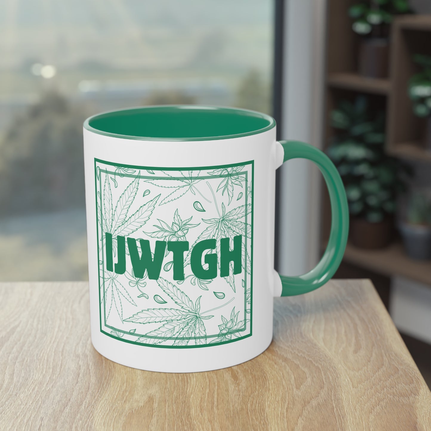 Cannabis "I Just Want to Get High" Two-Tone Coffee Mug | Unique Gift for Stoners, 420 Celebration, Cozy Morning Vibes