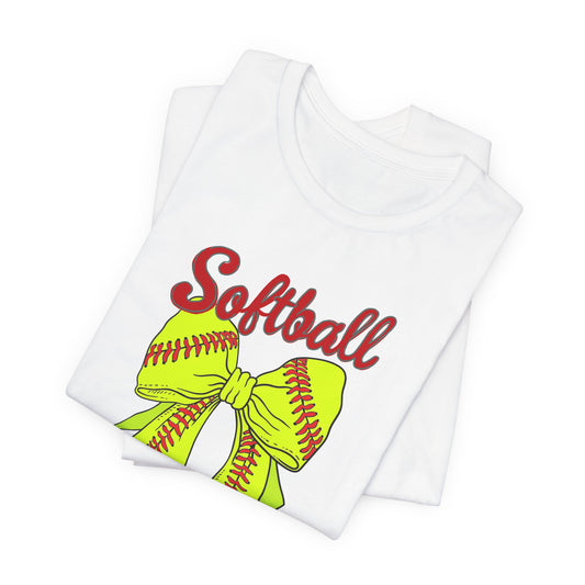 Softball Mama T-Shirt – Cute Hair Bow Graphic Tee for Proud Baseball & Softball Moms