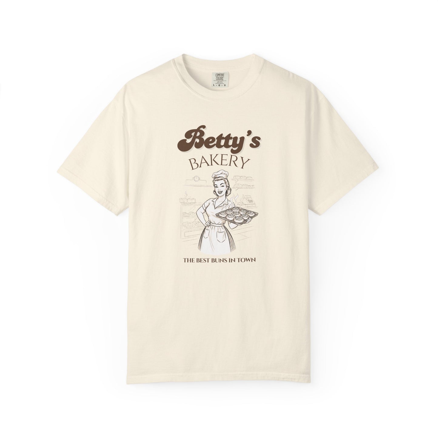 Betty’s Bakery Tee – The Best Buns in Town, Retro Pin-Up Graphic Shirt