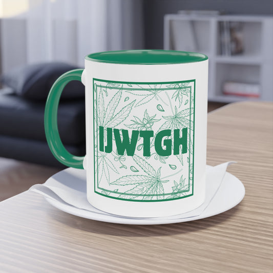 Cannabis "I Just Want to Get High" Two-Tone Coffee Mug | Unique Gift for Stoners, 420 Celebration, Cozy Morning Vibes