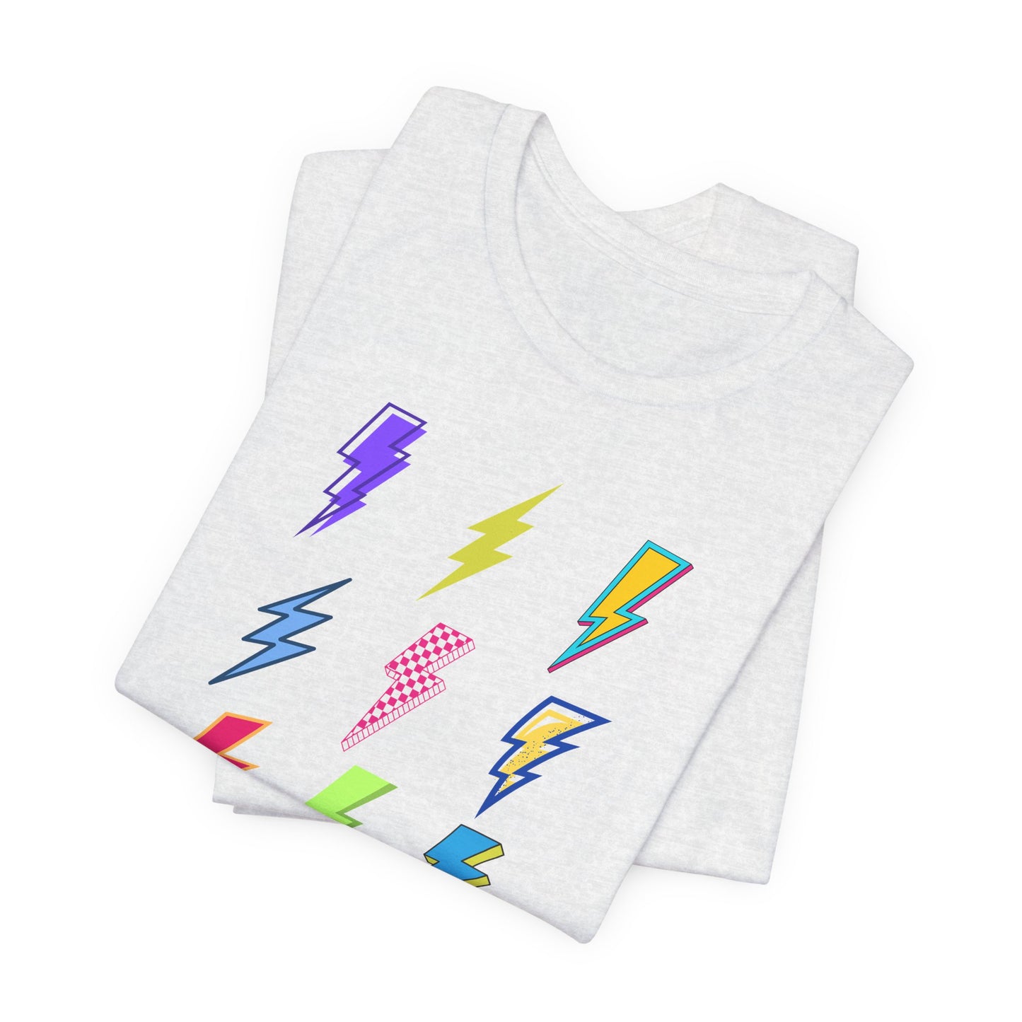 Strike First Lightning Bolt Grid Tee – Retro 90s Bold Thunder Aesthetic Shirt