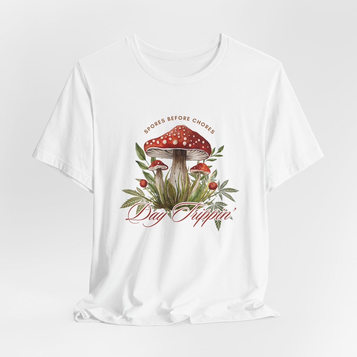 Day Trippin' Tee - Spores Before Chores - Mushroom Vibe, Unisex Short Sleeve Shirt, Summer Outfits, Festival Wear