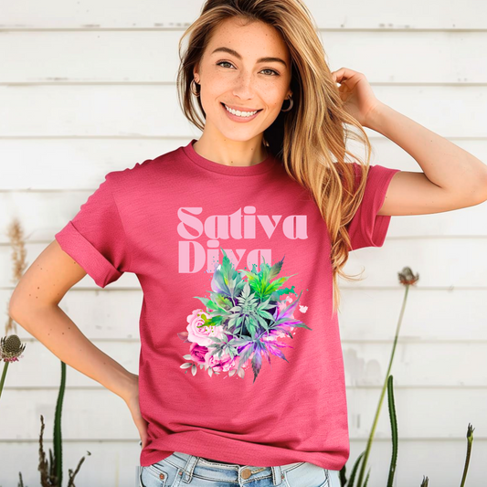 Sativa Diva Floral Tee - Vintage Cannabis Vibe, Summer Cannabis Fashion, Gifts for Weed Lovers, Festival Wear