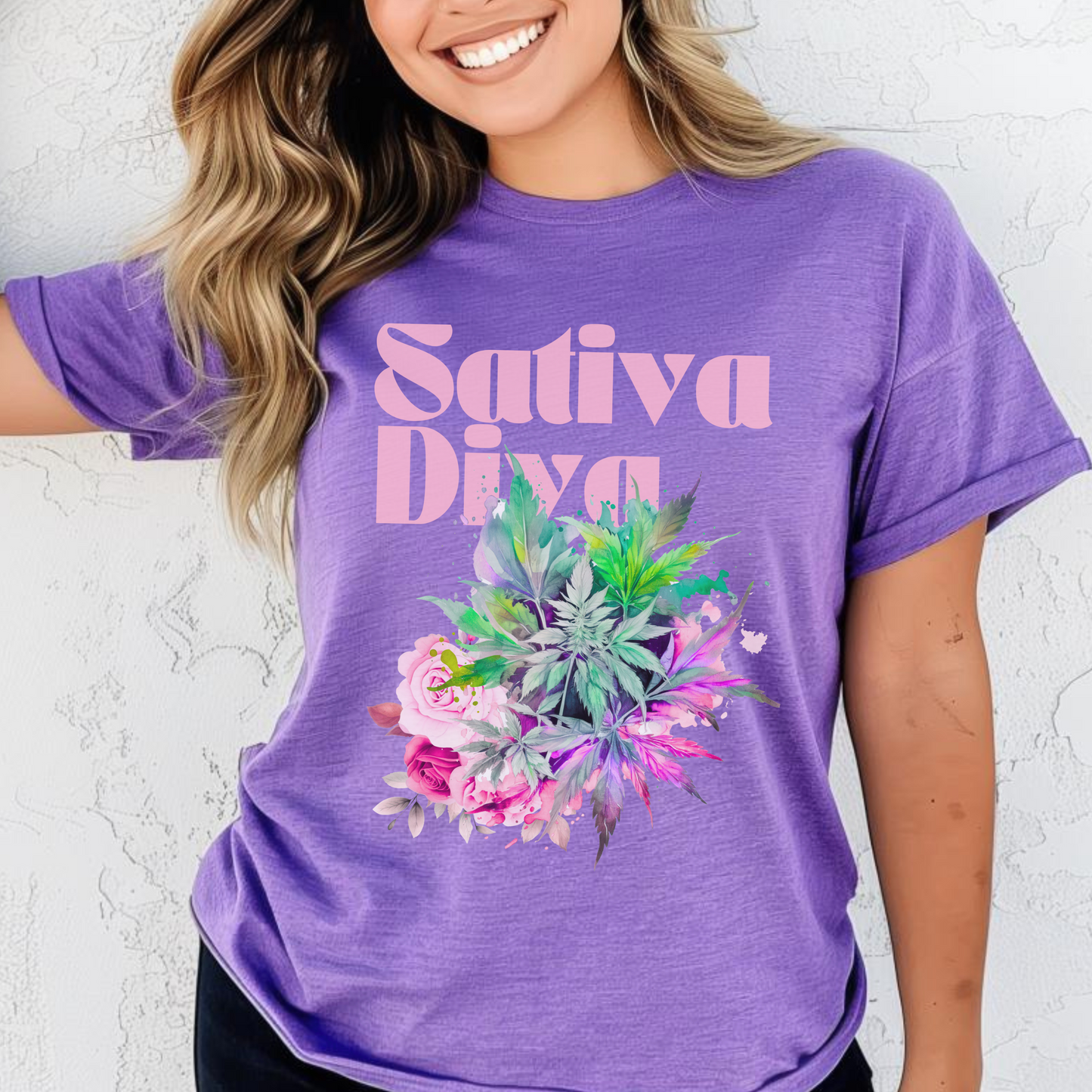 Sativa Diva Floral Tee - Vintage Cannabis Vibe, Summer Cannabis Fashion, Gifts for Weed Lovers, Festival Wear