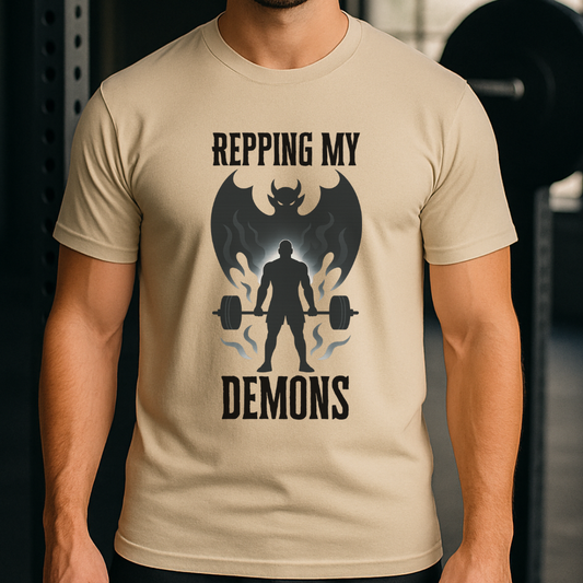 Repping My Demons | Men’s Moisture-Wicking Gym Shirt – Mental Grit Meets Heavy Lifts