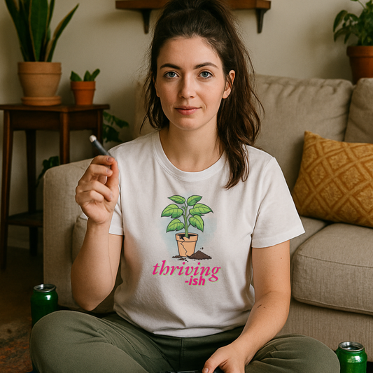 Thriving-ish Plant T-Shirt - Funny Relatable Graphic Tee for Anxious Overthinkers