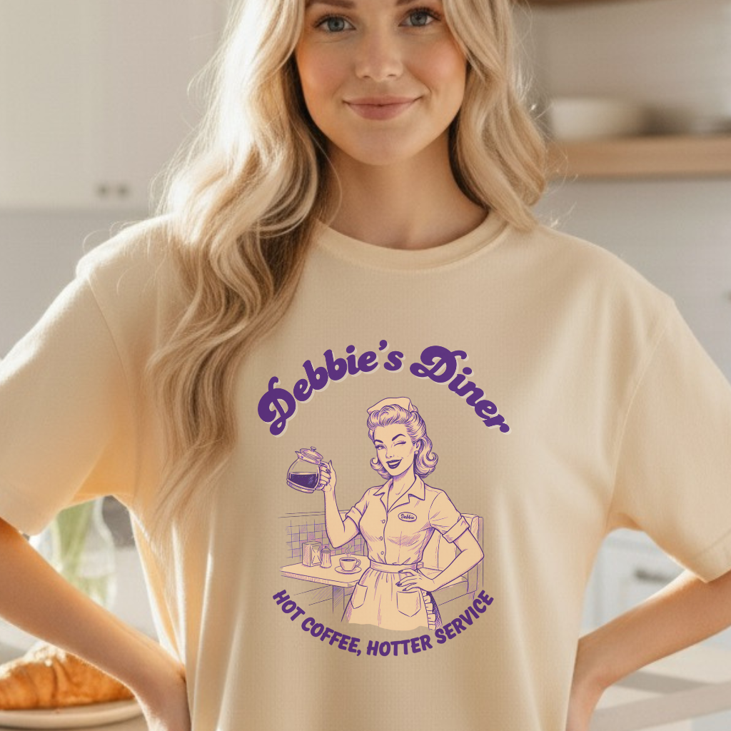 Debbie's Diner Retro Tee — 'Hot Coffee, Hotter Service' Vintage Waitress T-Shirt