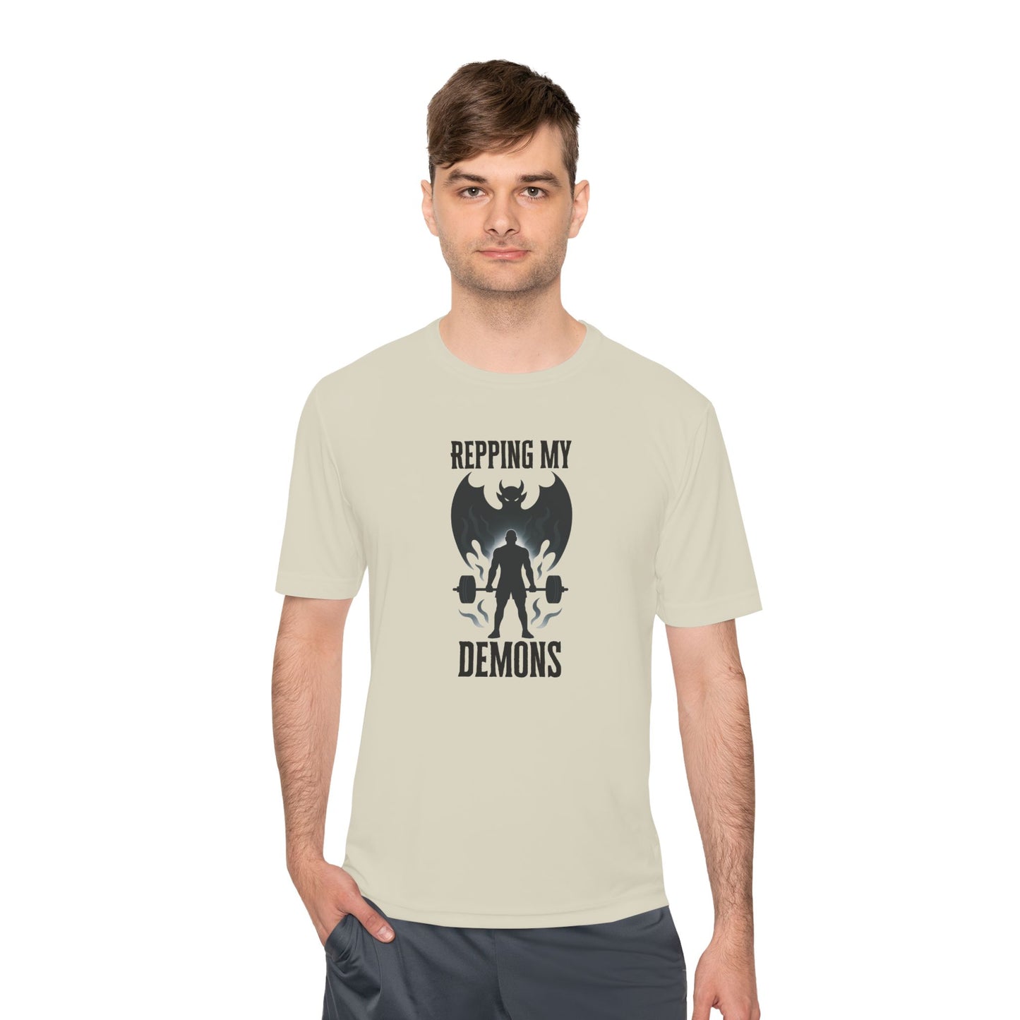 Repping My Demons | Men’s Moisture-Wicking Gym Shirt – Mental Grit Meets Heavy Lifts