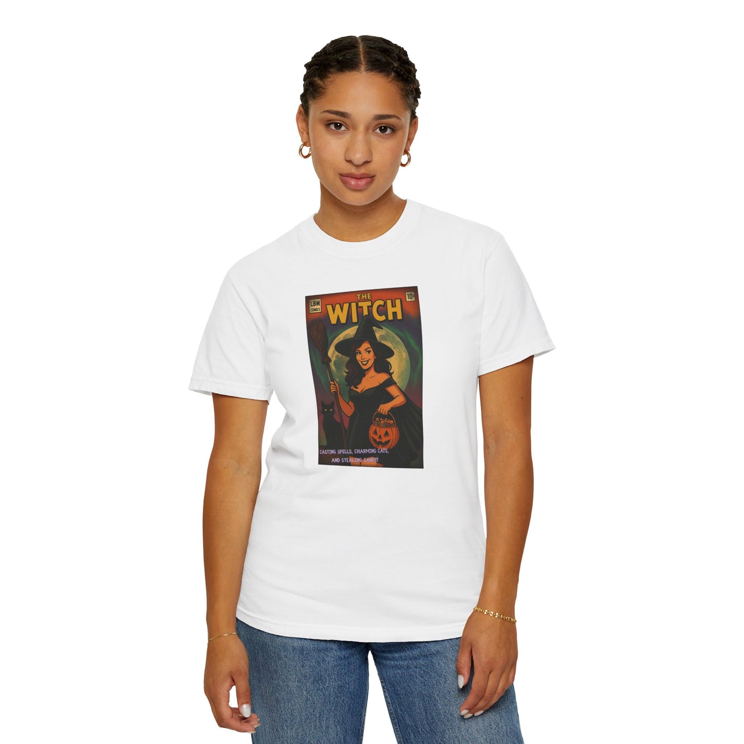 The Witch Graphic Tee – Vintage Comic Book Halloween Shirt, Vintage Style, Spooky Gift, Retro Witch Design