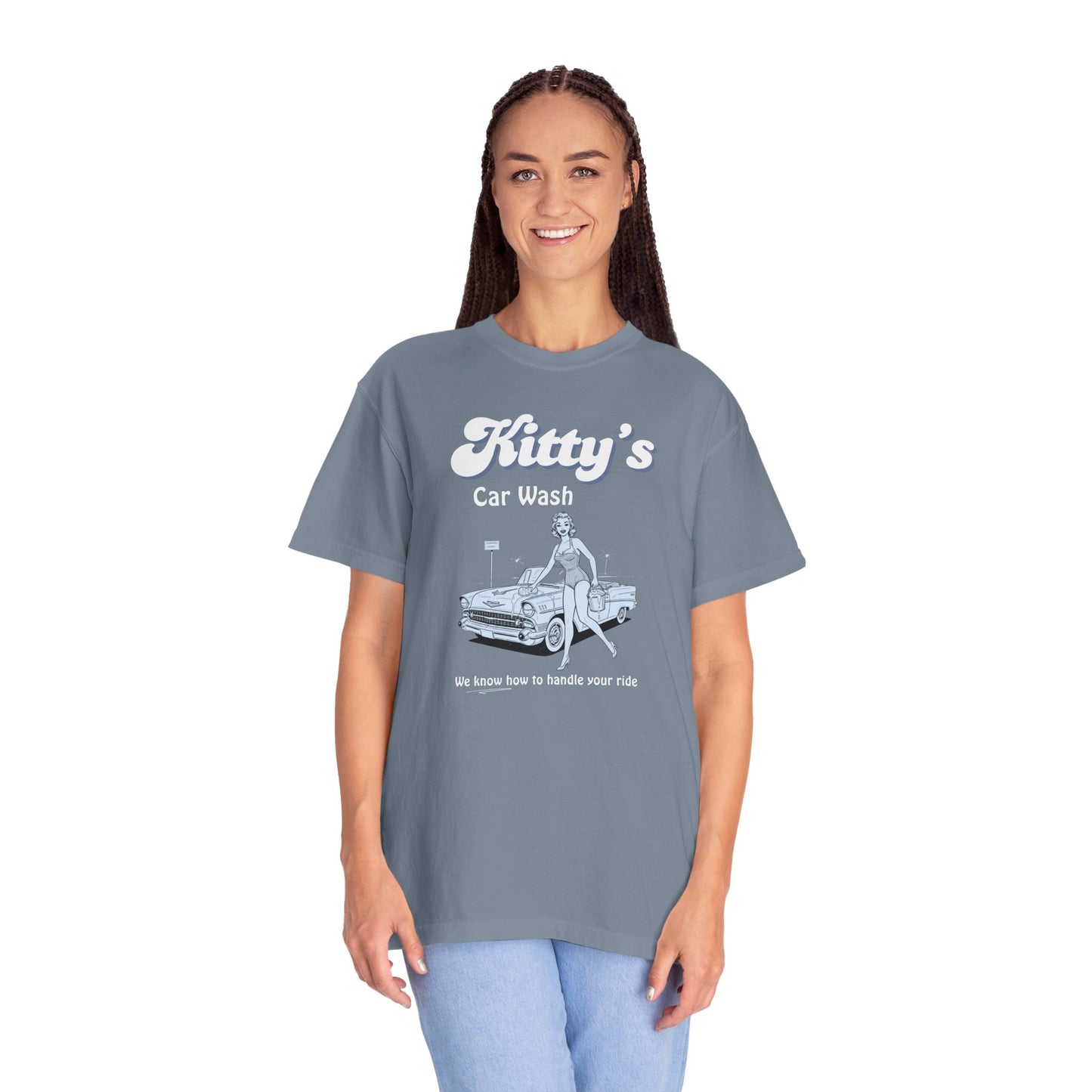 Kitty’s Car Wash Tee – We Know How to Handle Your Ride, Retro Car Wash Graphic Shirt
