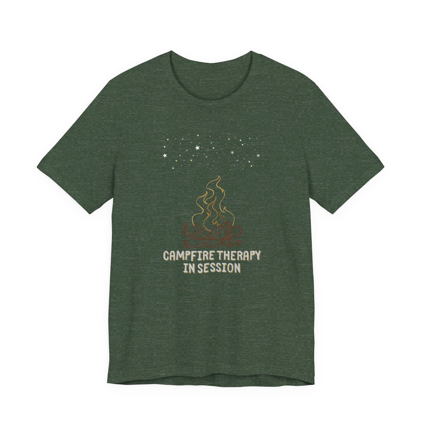 Campfire Therapy in Session T-Shirt – Funny Camping Shirt, Outdoorsy Gift, Campfire Under Stars Tee, Boho Nature Lover Shirt, Cabin Life Tee