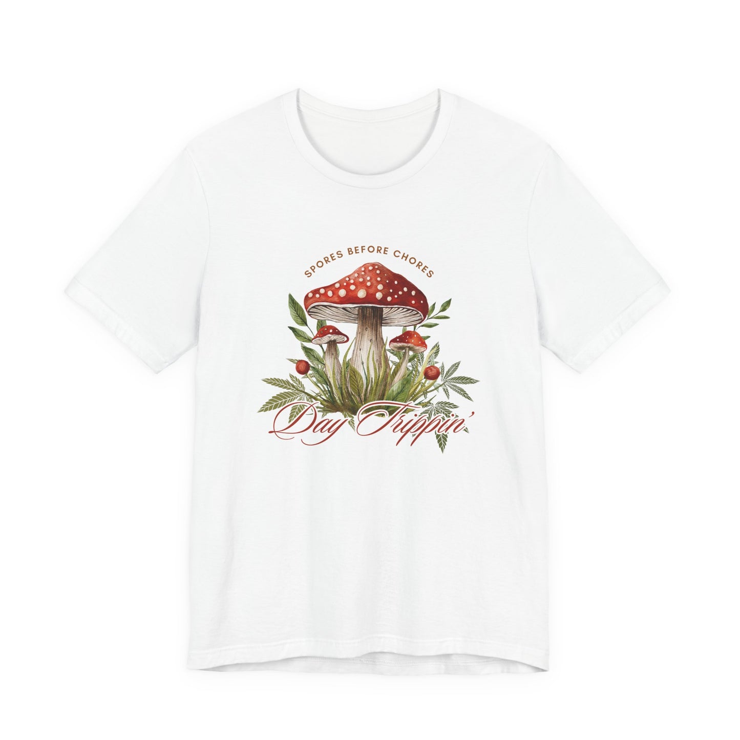 Day Trippin' Tee - Spores Before Chores - Mushroom Vibe, Unisex Short Sleeve Shirt, Summer Outfits, Festival Wear