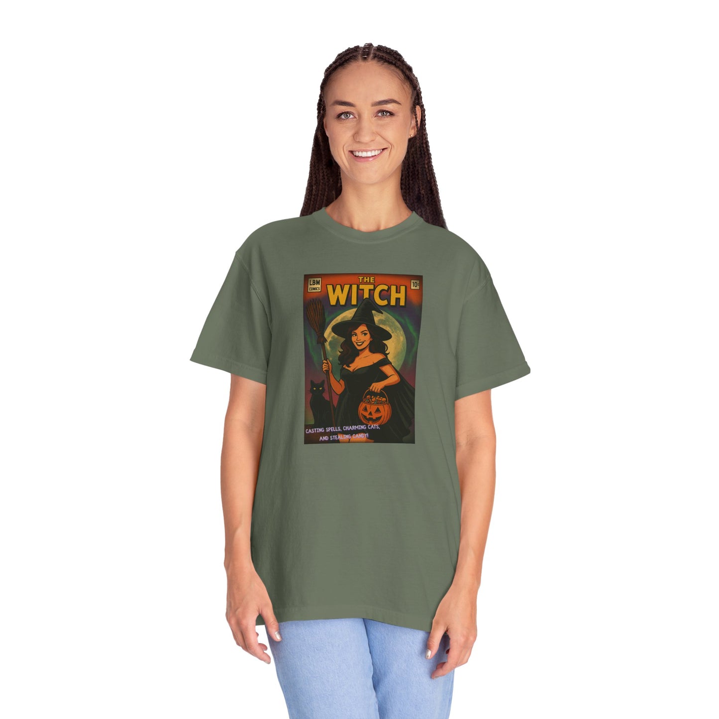 The Witch Graphic Tee – Vintage Comic Book Halloween Shirt, Vintage Style, Spooky Gift, Retro Witch Design